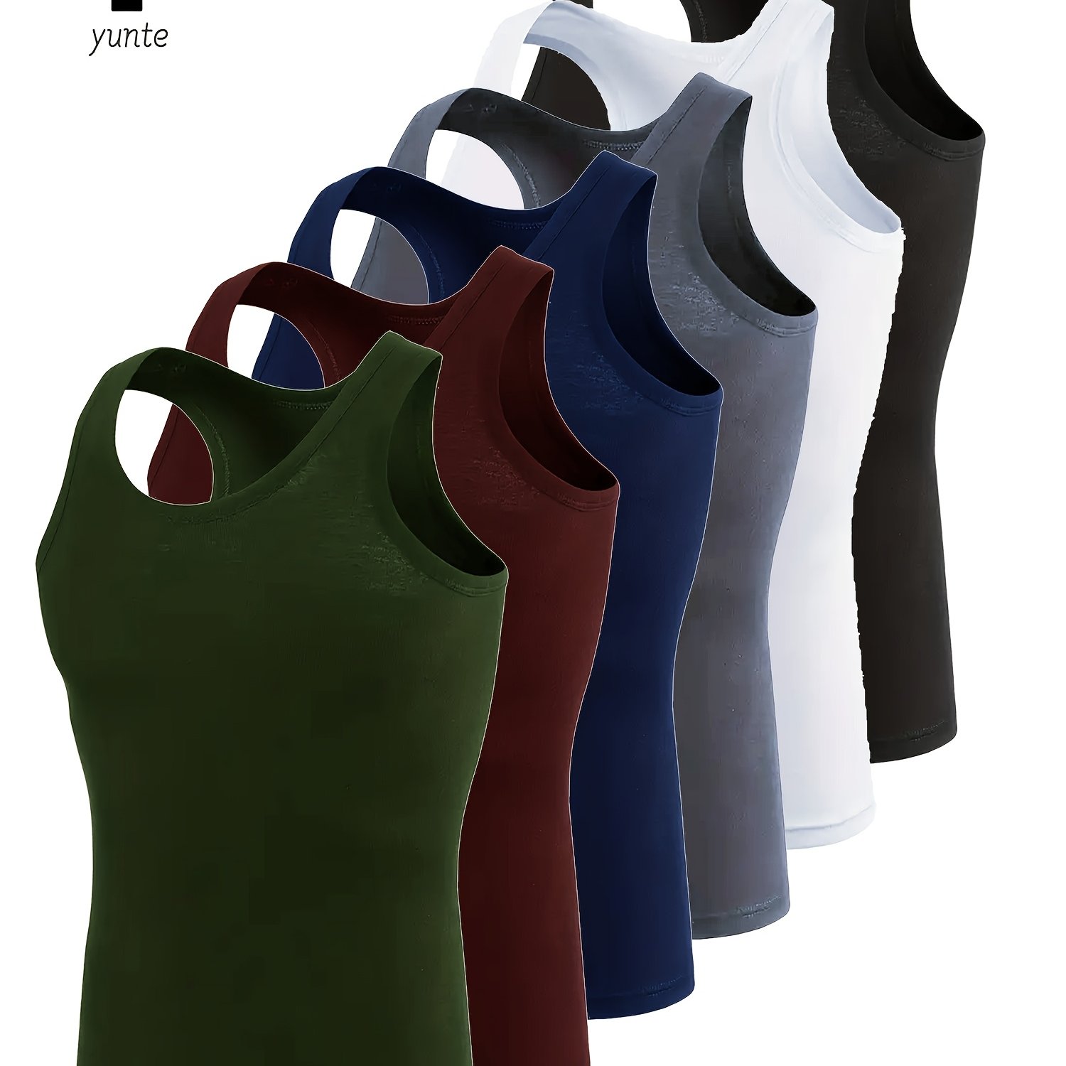 E-shop 6er-Pack Herren Tanktops in 6 Farben: Armee-Grün, Dunkelrot, Marineblau, Grau, Weiß Schwarz. Modische, atmungsaktive, bequeme schnell trocknende