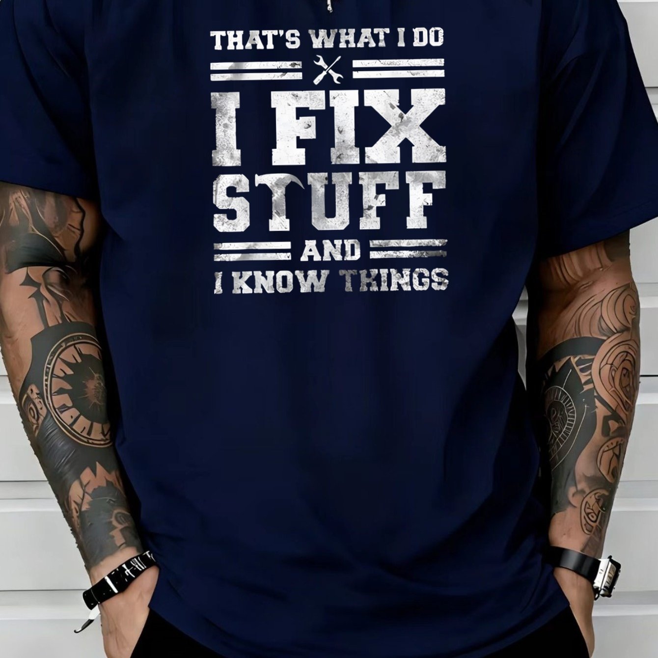 TEMU T-shirt graphique pour homme bricoleur avec « C'est que je , je répare les choses » - Haut décontracté de travail à manches courtes et col rond,
