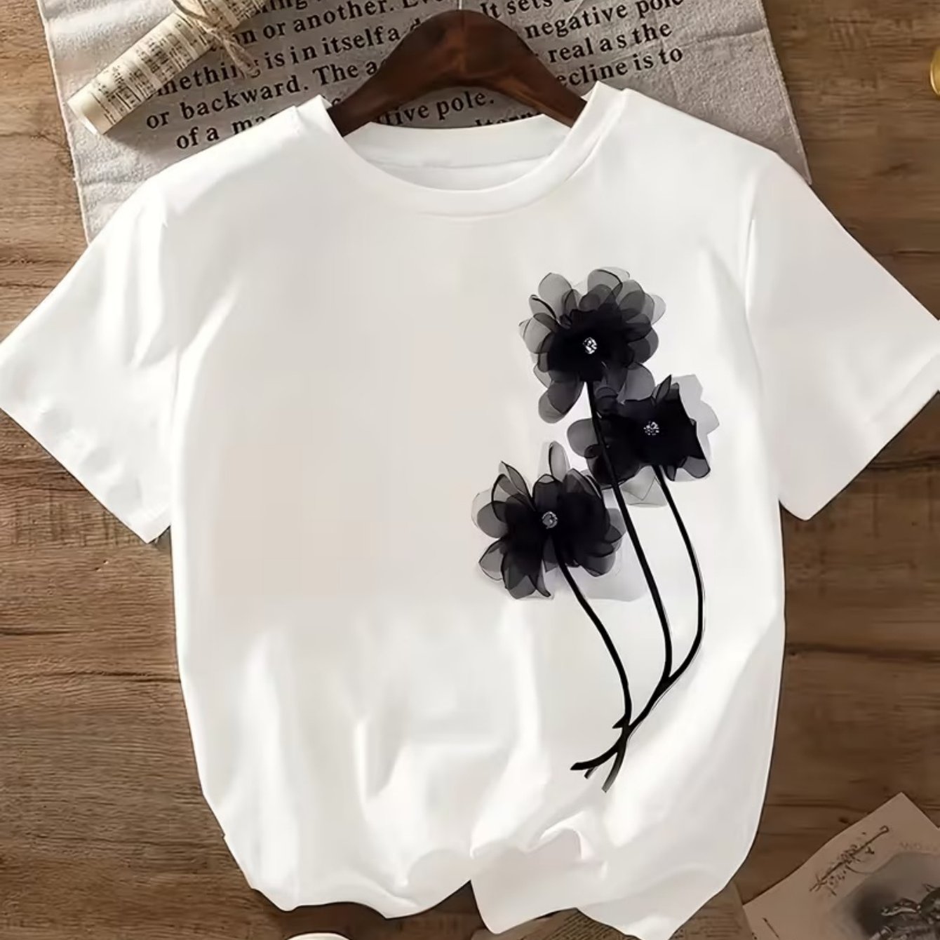 TEMU Floral Print Tee, Casual Crewneck Short Sleeve, Perfect Feminine Everyday Top