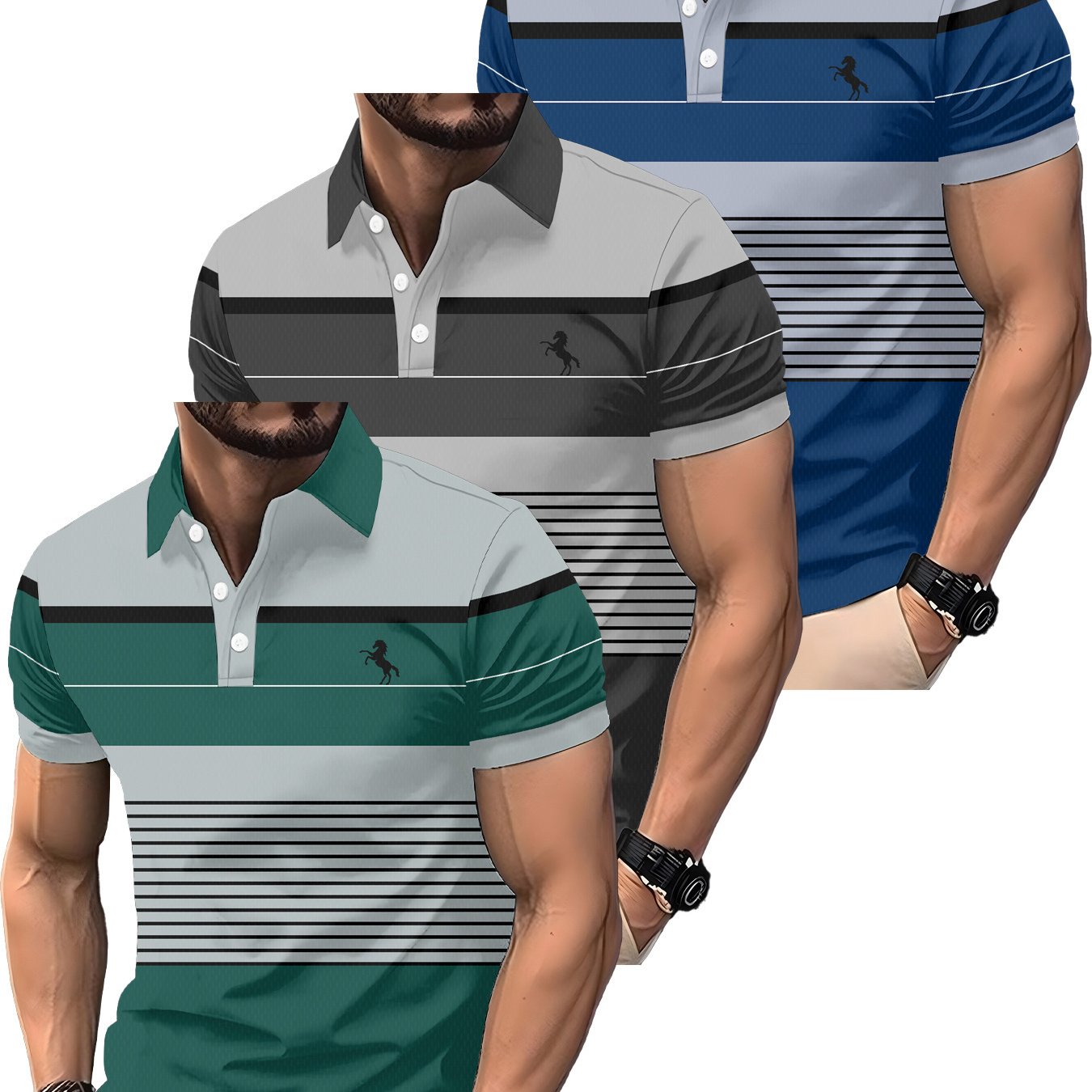 TEMU 3pcs Men's Polyester Fiber Shirt Set, Breathable And Quick-drying, Stretch Fabric, Suitable For , Indoor And Outdoor Activities, Casual, Sports,