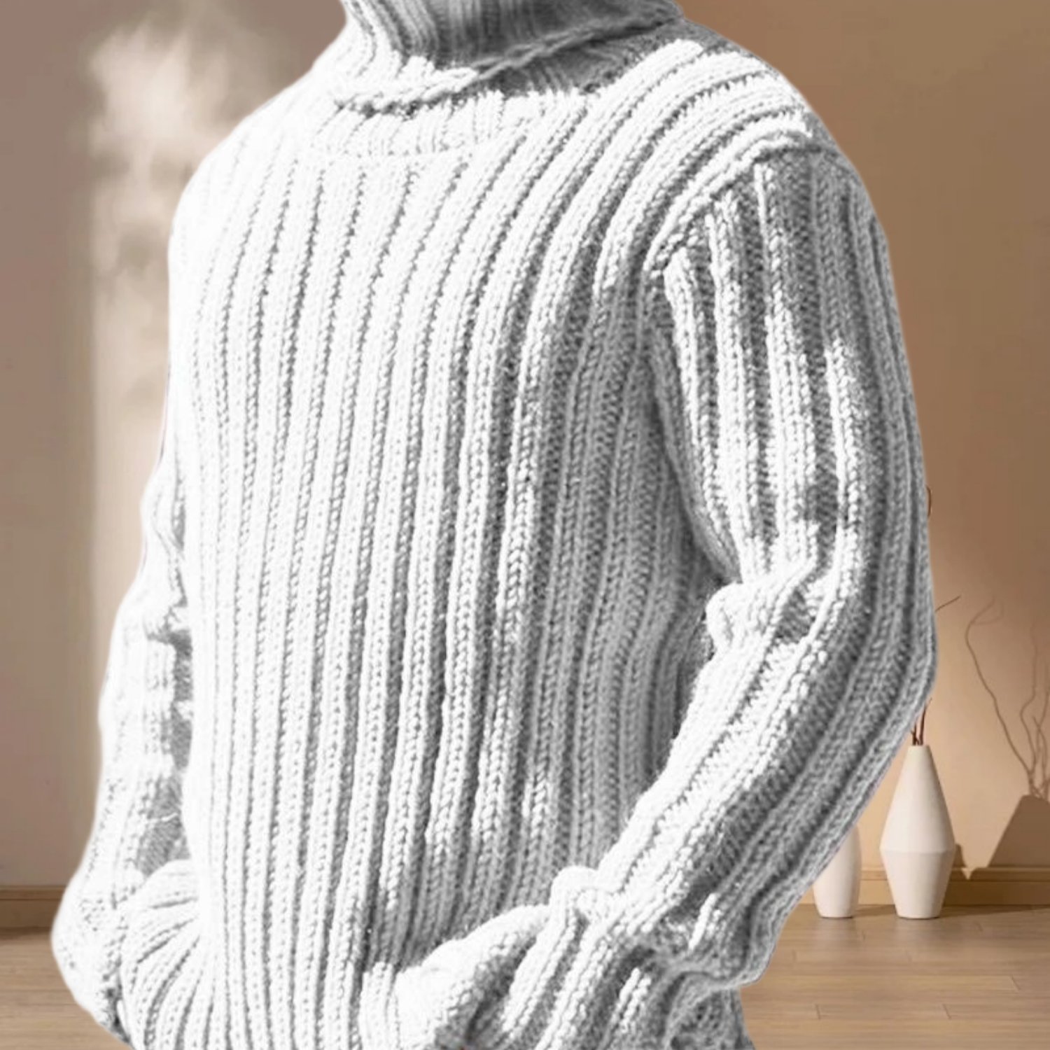 Men's Turtleneck Pullover Cable Autumn Winter Chunky Plain Jumper Sweater