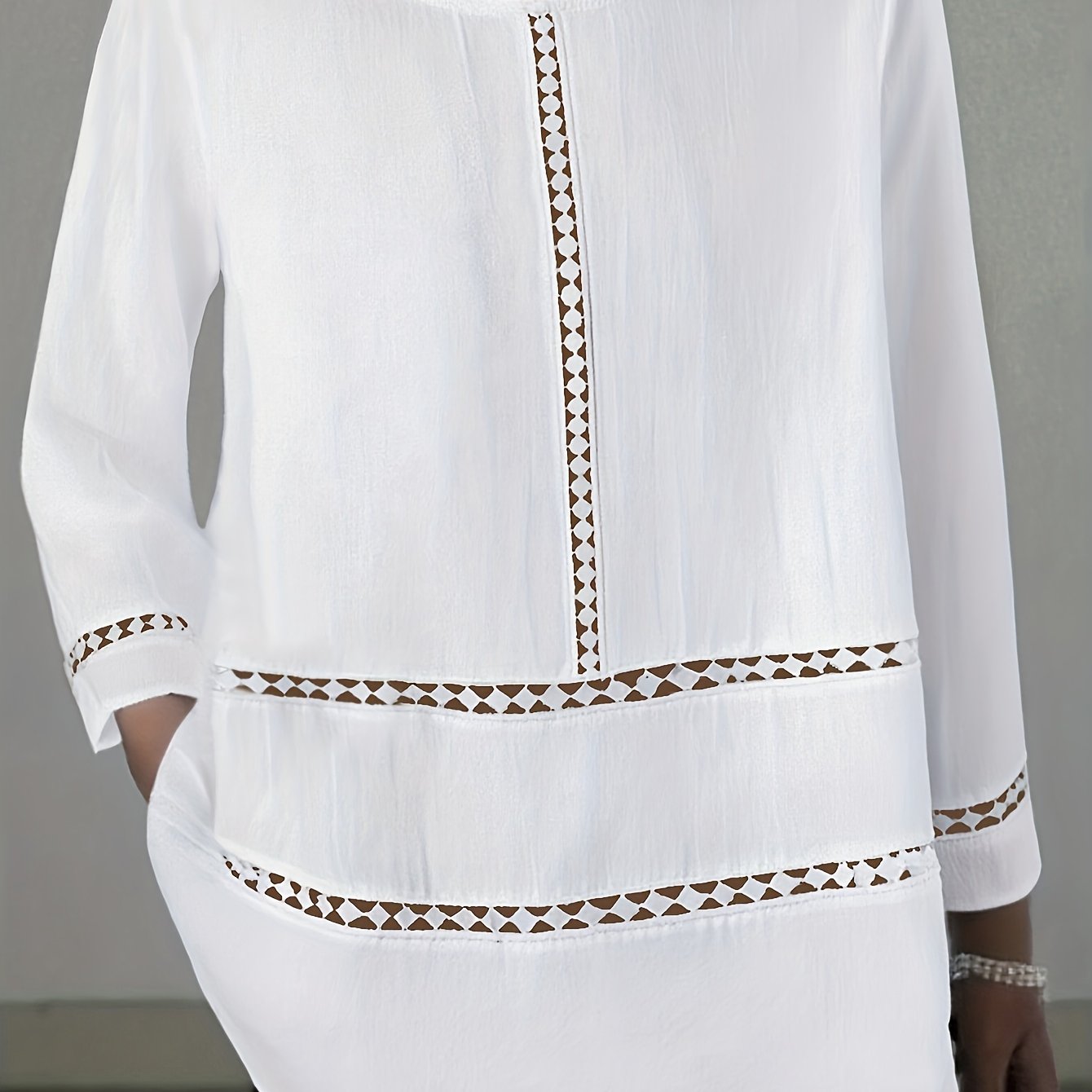 TEMU Elegant Casual White Long-sleeve Shirt For Women