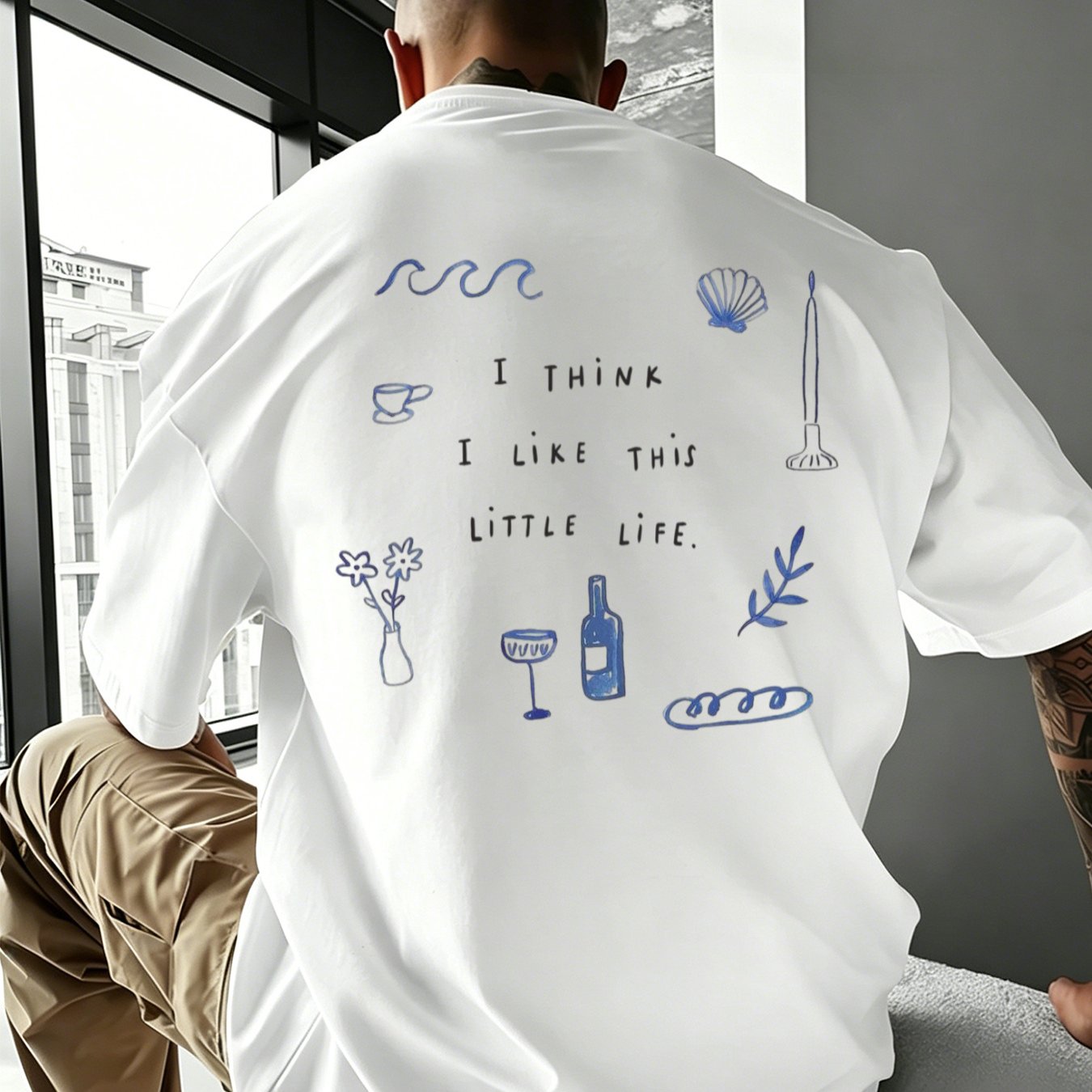 Image of Summer New Arrival Short Sleeve: Minimalist Graphic Oversized White T-shirt, Men's Casual Resort And Streetwear Style