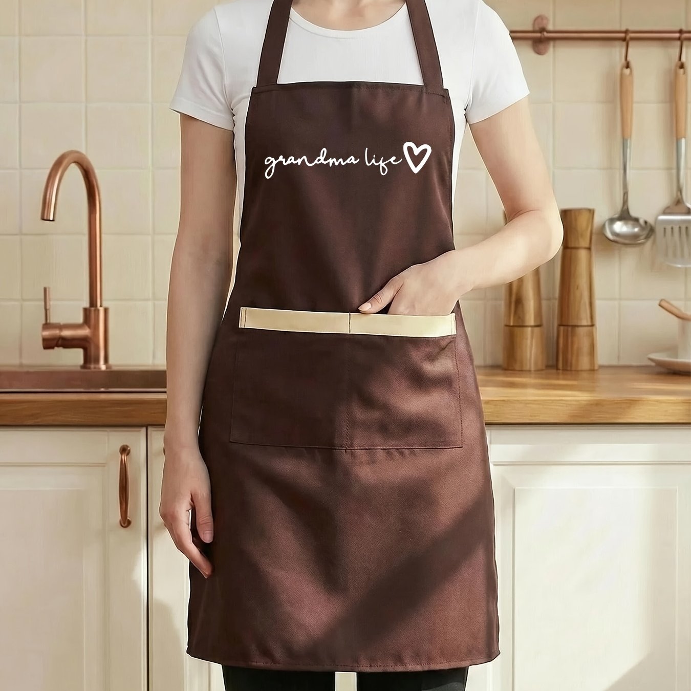 TEMU Grembiule Stile Americano, Stampa d'Amore, Grembiule da Giardiniere Pasticcere da Cucina, Regolabile con Laccio Posteriore, Grembiule da Lavoro