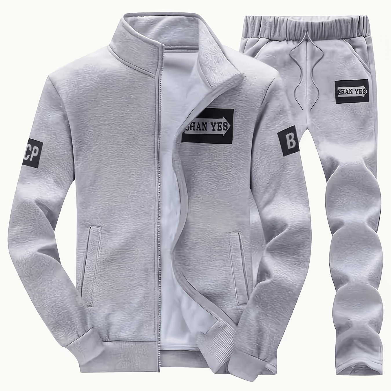 TEMU Men's Spring And Autumn Printed Letter Collar Casual Fashion Sports Cardigan Set For Men
