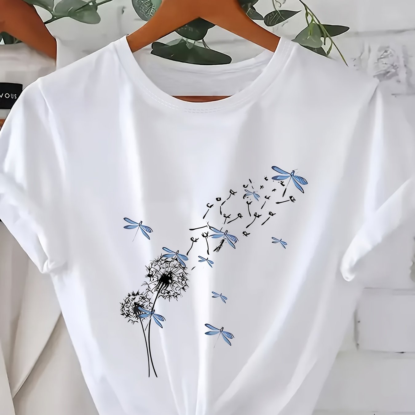 Plus Size, Fashionable Plus Size Printed T-shirt, Round Neck Short Sleeved With Bicycle And Flower Patterns