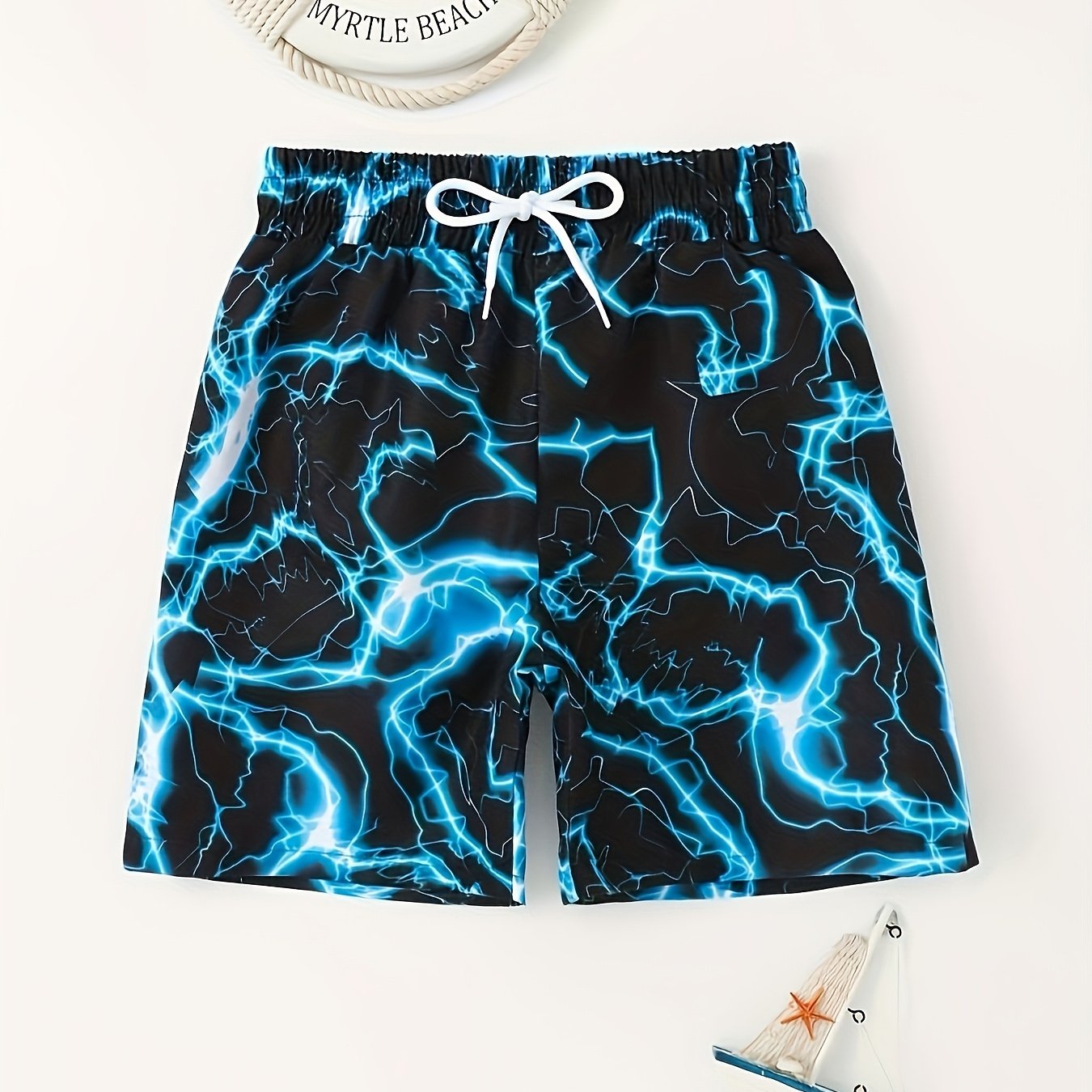 TEMU Lightning Pattern Beach Shorts, Drawstring Sports Outdoor Party Vacation Casual Shorts, Lightweight And Cool Summer Shorts, For Outdoor