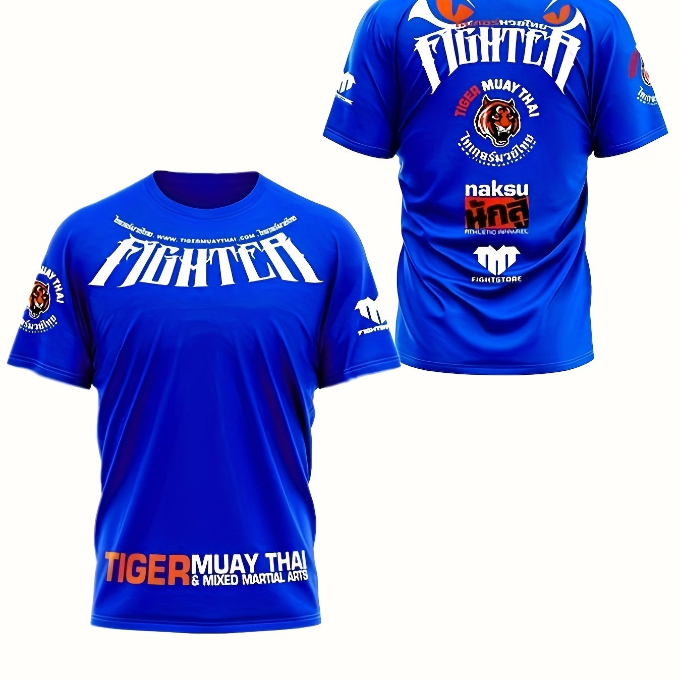 Image of Tiger Sports Training Short Sleeve T-shirt, Polyester Mma Fighting Tee With Crew Neck, Stretch, Patterned, Lightweight, Washable, For Adult Male, Weekend Casual, Sports, Daily & Casual, Dining Room
