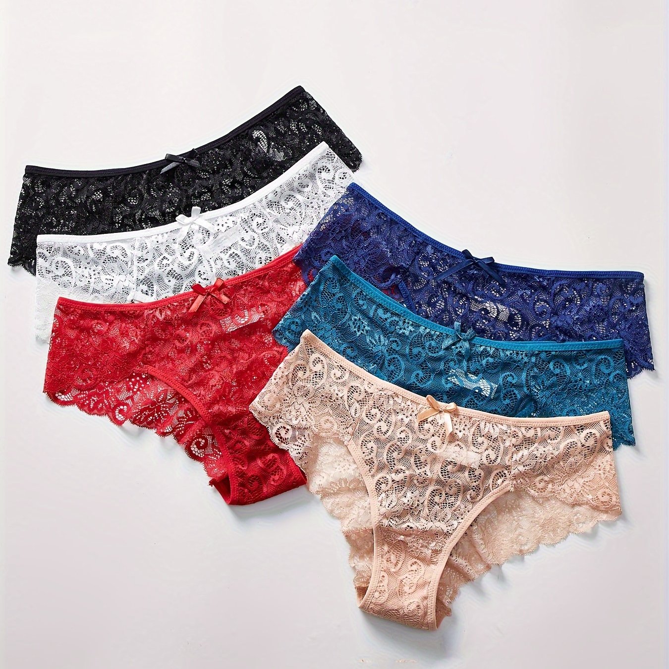 Image of 6pcs Sexy Mid-waist Women's Panties Spicy Sheer Hollow Lace Trim Women' Panties