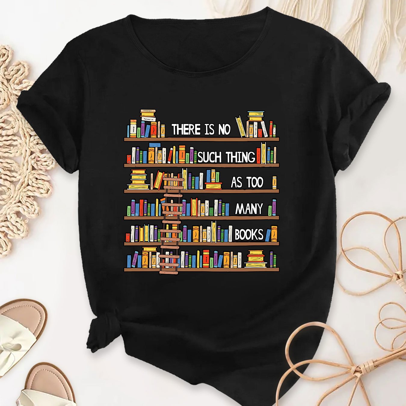 TEMU Women's Plus-size Bookshelf Print T-shirt - Soft Stretchy Short-sleeve Blouse-compatible Top | Machine-washable Fit Round Neck Summer Casual