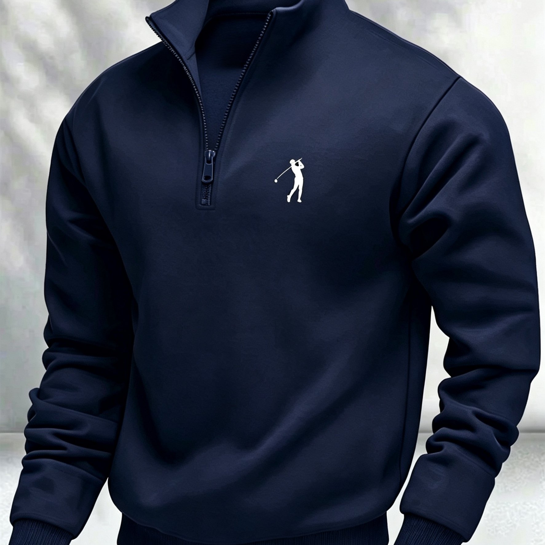 TEMU Men's Casual Long Sleeve Knit Short Zip Cardigan, Golf Swing Print, Medium Stretch Fabric For Autumn/winter, Comfortable Warm Outerwear, Classic