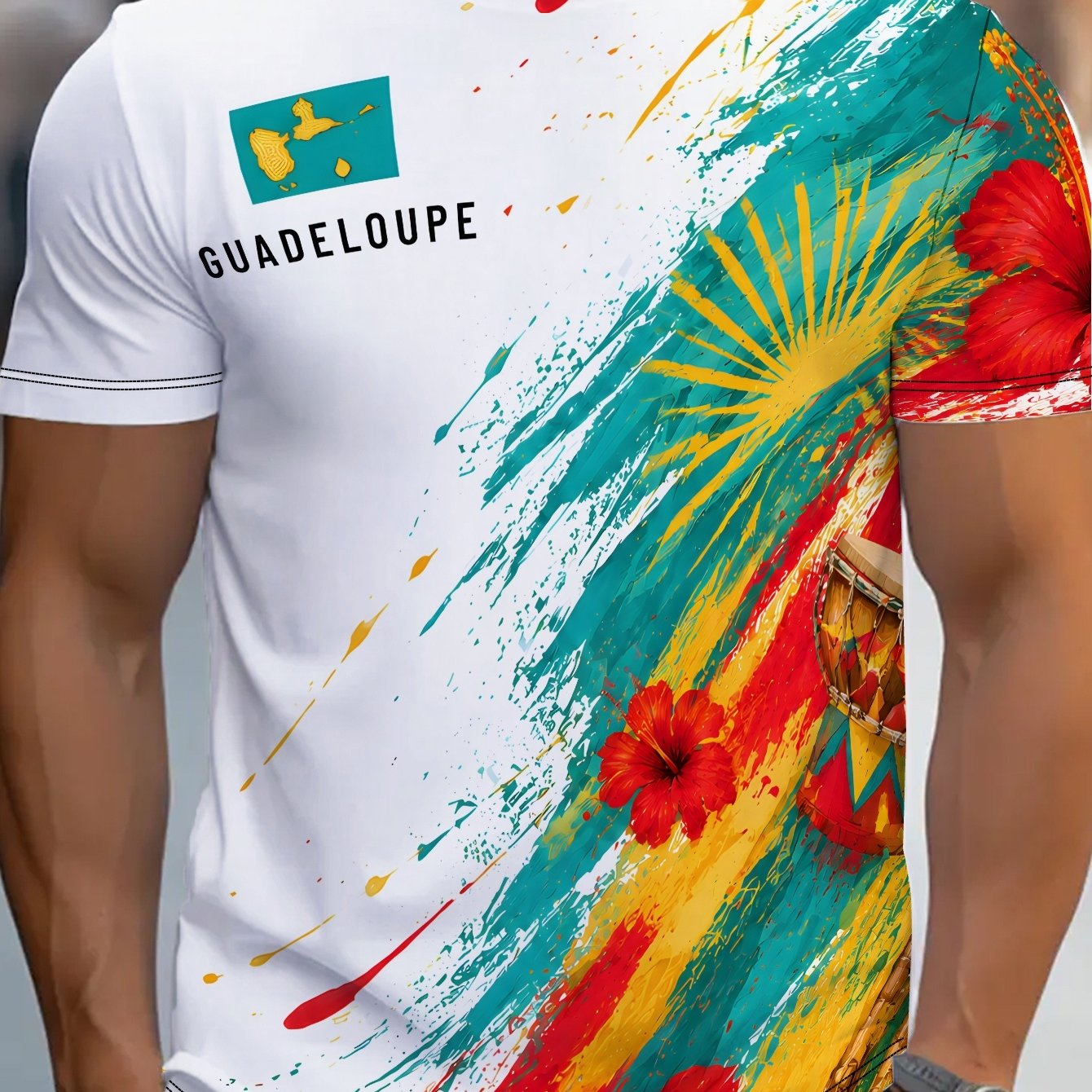 TEMU T-shirt de sport décontracté pour homme avec motif du festival caribéen de la Guadeloupe