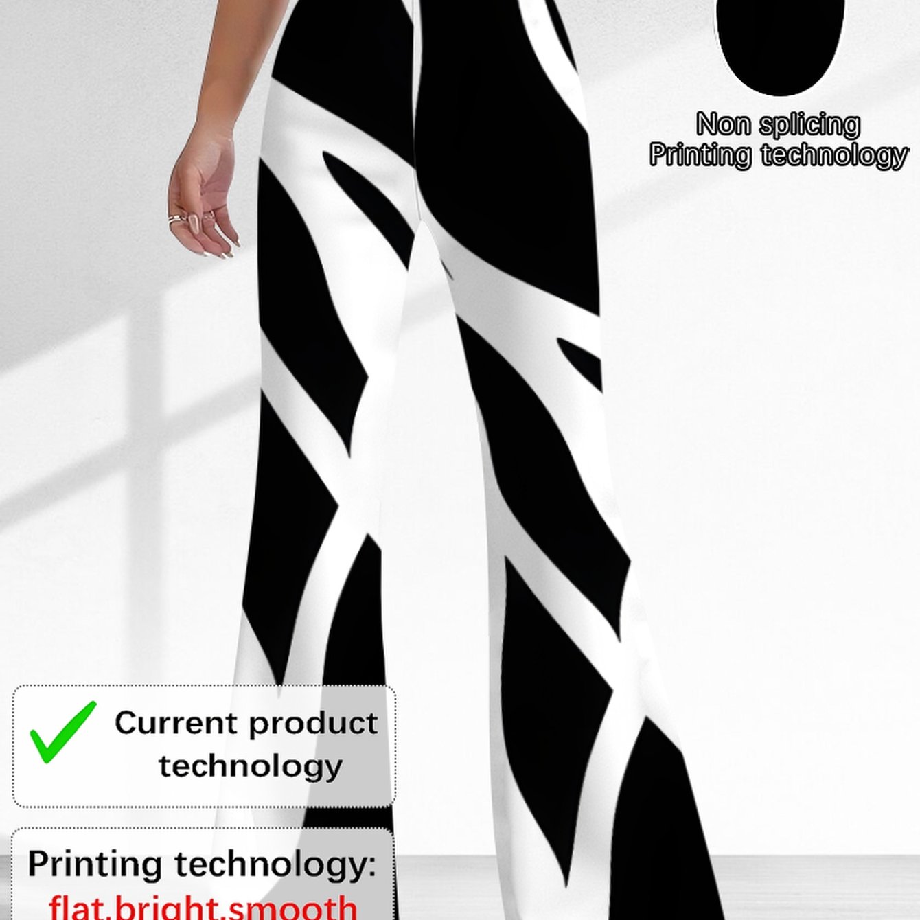 TEMU Printed Design – Not Textured, Black And Scheme, High-quality Women's Apparel Print, Graphic Design, Pattern Print, Print, Women's Long Pants,