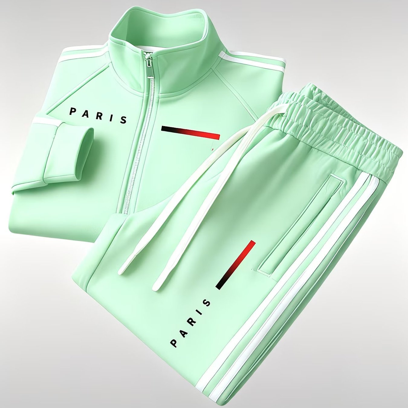 Men's Fashion Casual Trendy Paris Letter Color Block Stripe Print Zip Jacket Drawstring Pants Set Adult Men Sportswear Casual Wear Street Style