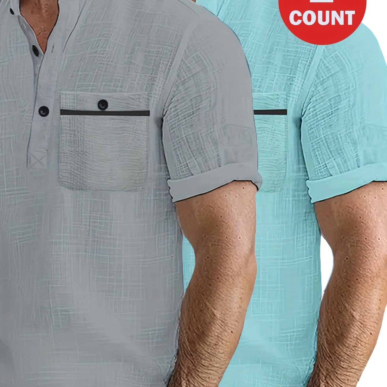 Image of 2pcs Set 100% Cotton Men's Casual Solid Color Lightweight Breathable Sweat-absorbent Short-sleeve Shirt, Round Neck With For