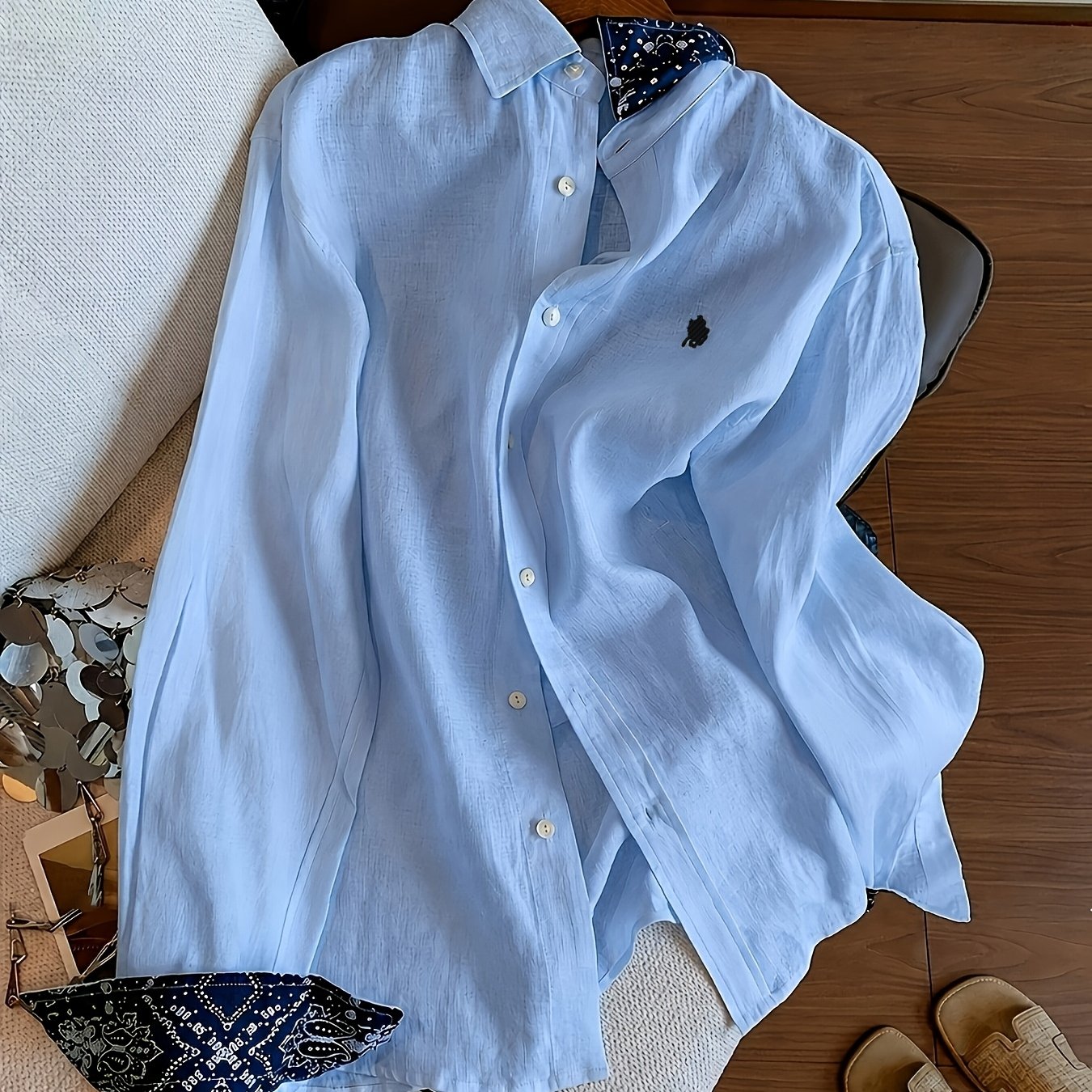 TEMU Chemise décontractée à manches longues et col unique pour femmes avec imprimé