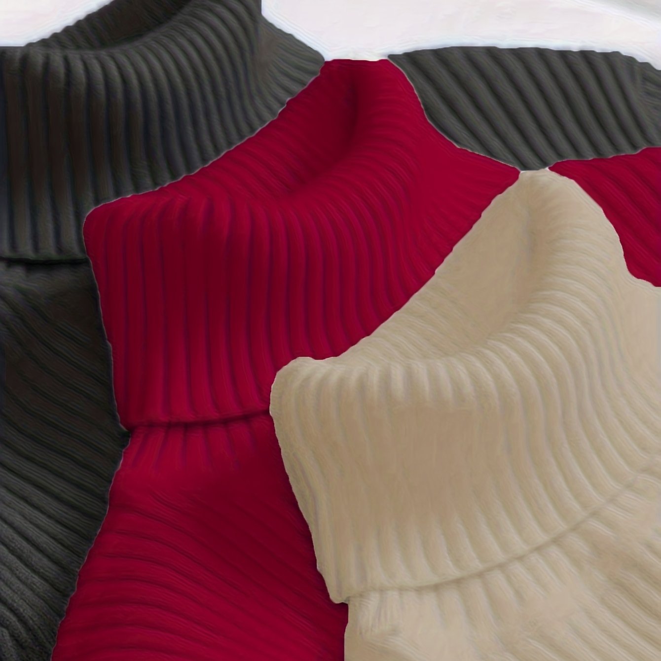 TEMU Ensemble de 3 pulls à col pour femmes - Sous-vêtement thermique uni pour l'hiver, col roulé, hauts superposés lavables en machine pour et froid