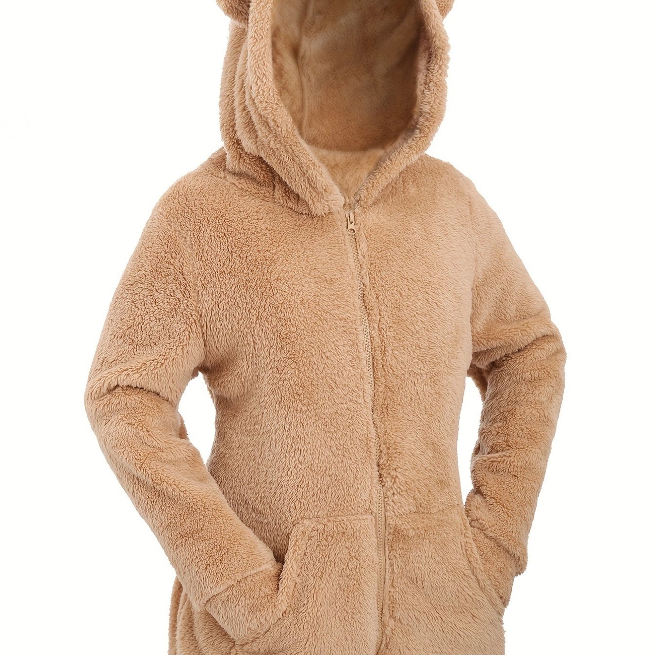 Plus Size, European And Plus Size Women's Autumn/winter New Solid Color Microfleece Plush Hooded Jacket