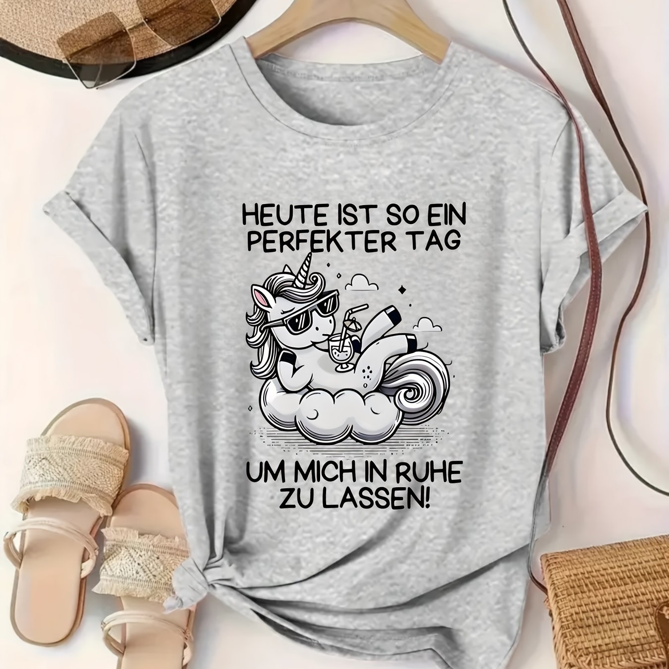 E-shop Plus Size - Plus Size - 6214 Bedrucktes Rundhals-T-Shirt Lässiges Kurzarm-Top