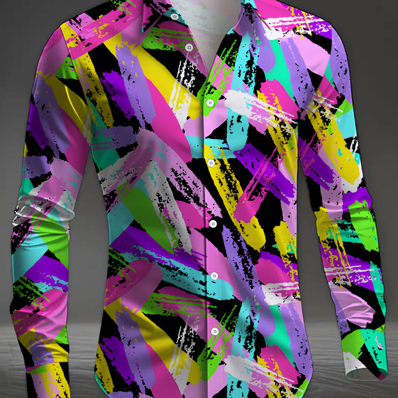 TEMU Casual Men's Shirt, Comfortable And Versatile, Men's Digital Printing Standard Code Long-sleeved Shirt, Wear, Suitable For , Colorful Abstract