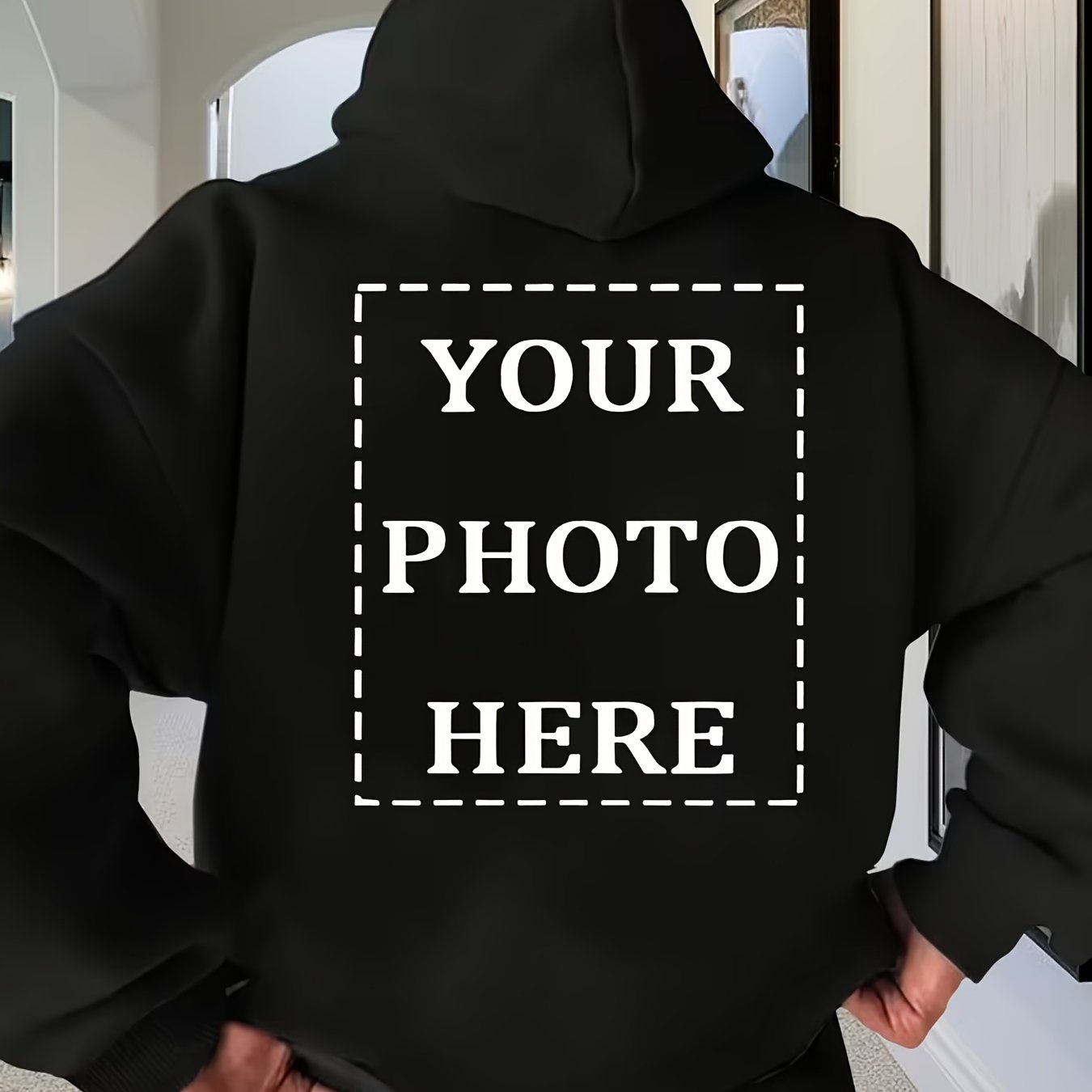 TEMU Customizable Men's Hooded Sweatshirt With Kangaroo Pocket, Personalized Design, Custom Couple Photos/character Photos//work Uniform Logos/any