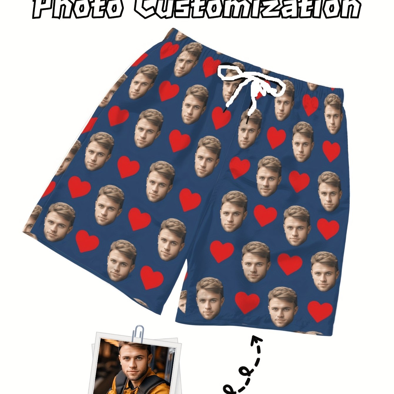 TEMU Custom Men's Beach Shorts - Casual Swim Trunks With A Drawstring Waist, Featuring A Photo Print, Perfect As A Fun Birthday Gift For A Boyfriend