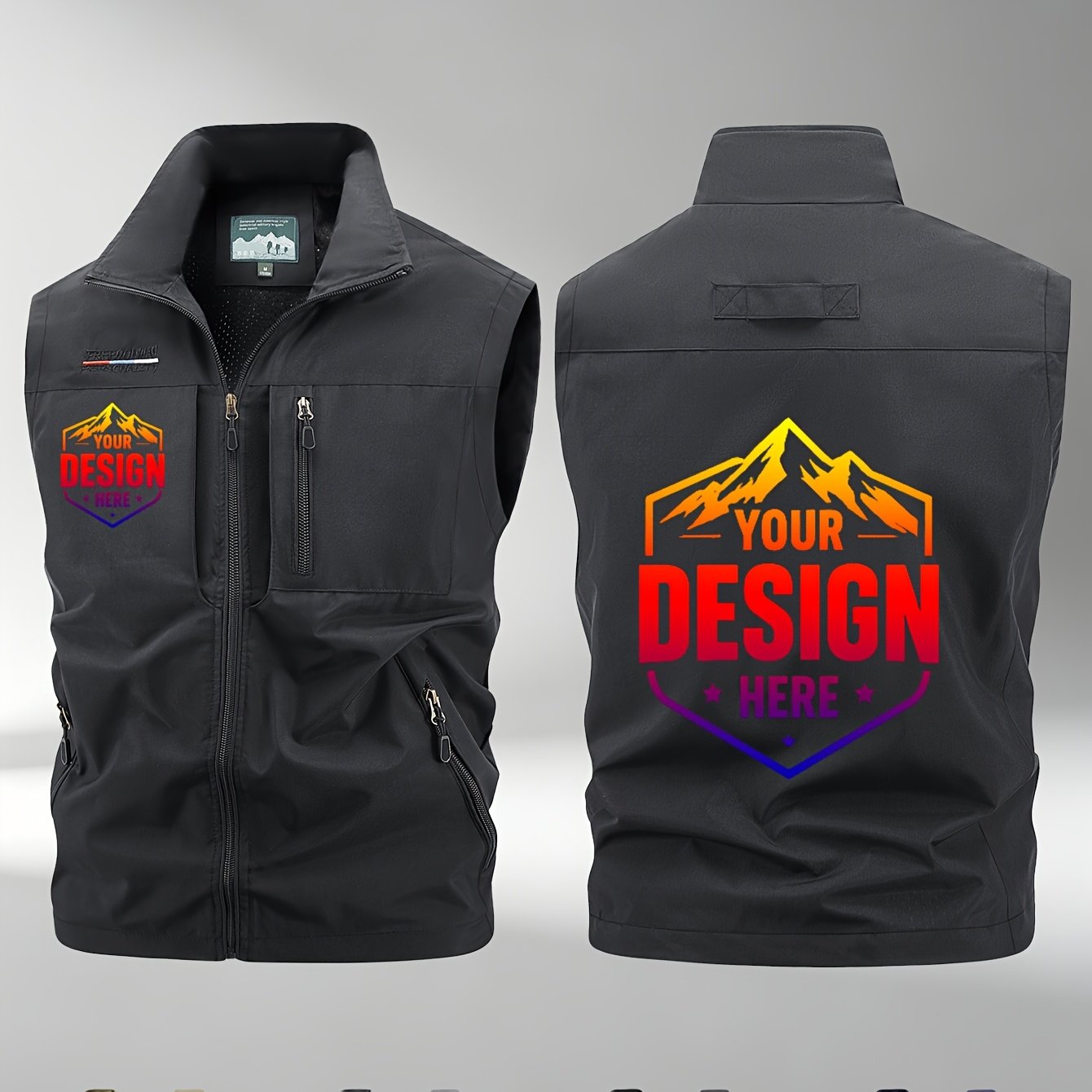 TEMU Custom Logo Men's Vest, Fashionable Casual Multi-pocket Sleeveless Jacket, Workwear Vest, Durable, Regular Fit, Suitable For Outdoor Sports,