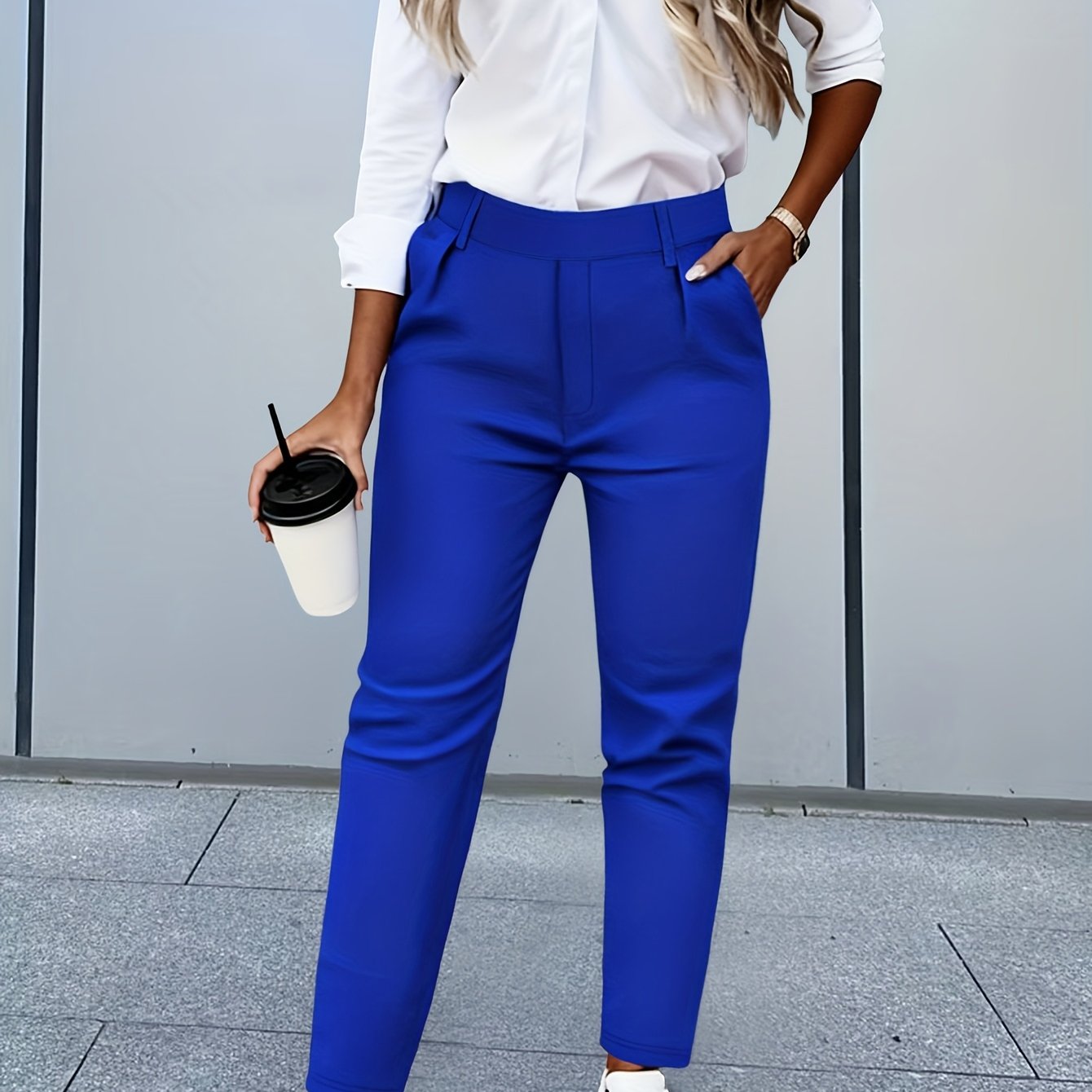 High-end Elegant Color That Brightens Light Beige, Elastic Slant Pockets, Slim-fit Skinny Pants