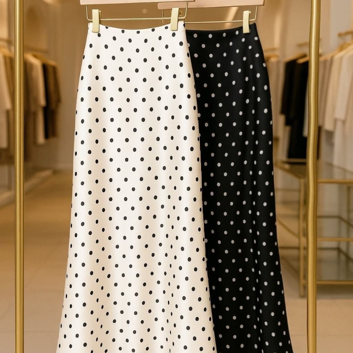 TEMU New Women's Fashionable Casual Polka Dot Long Skirt 2pcs Set, Suitable For Dates, Vacations, Parties, And Wear