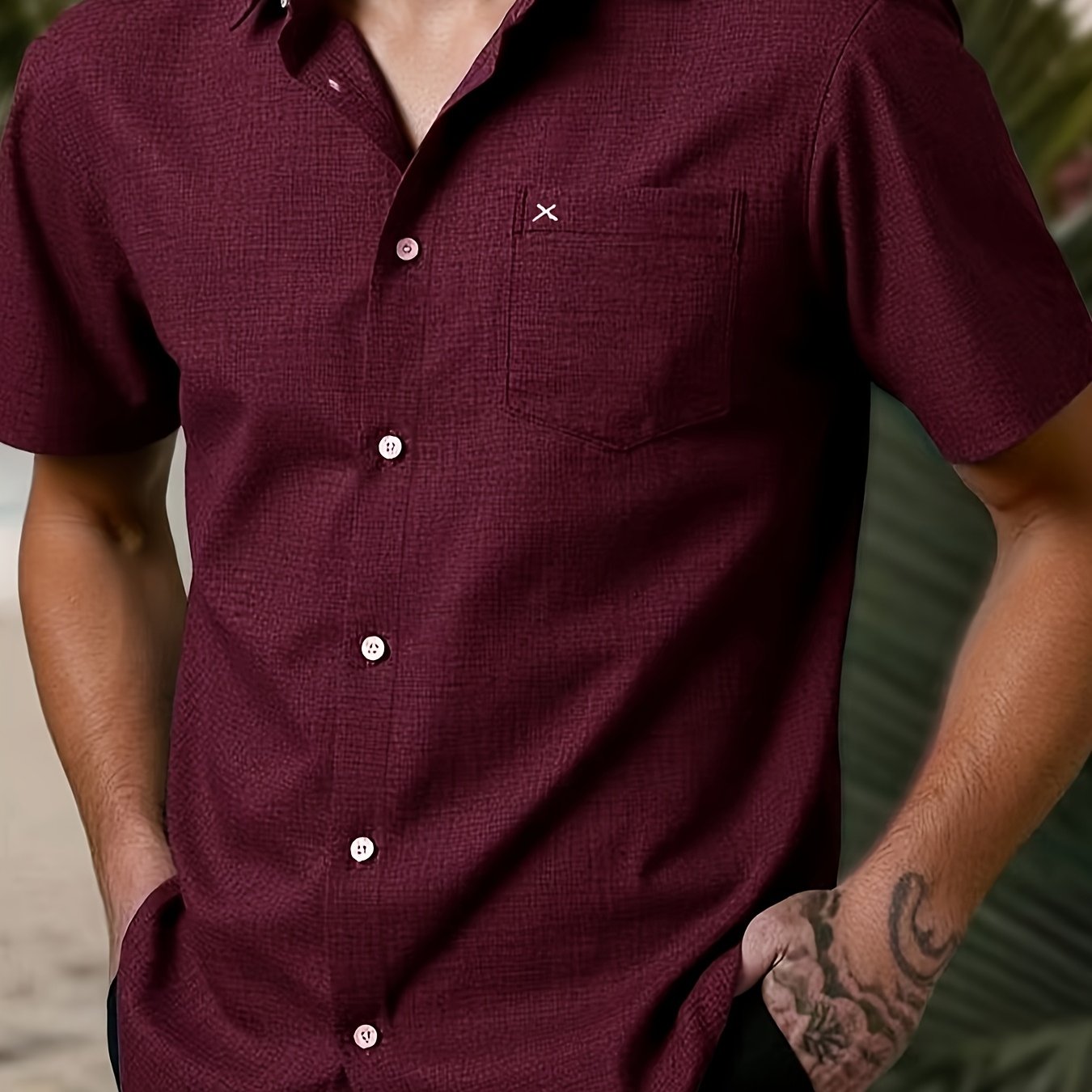 TEMU Men's Casual Multi-functional Daily Short-sleeve Shirt With Single Pocket Embroidery, Summer Men's Shirt