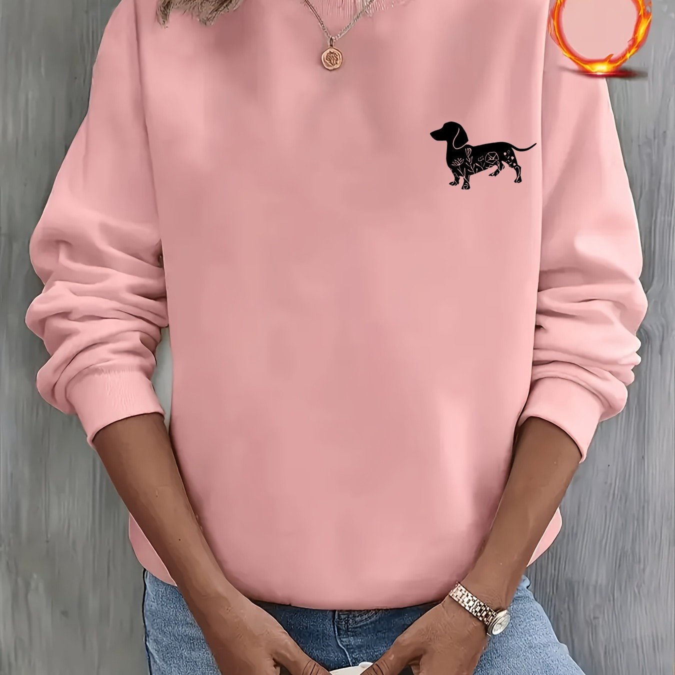 TEMU Women's Casual Sweatshirt With A Plush Round Neck Featuring A Dog Animal Print Design