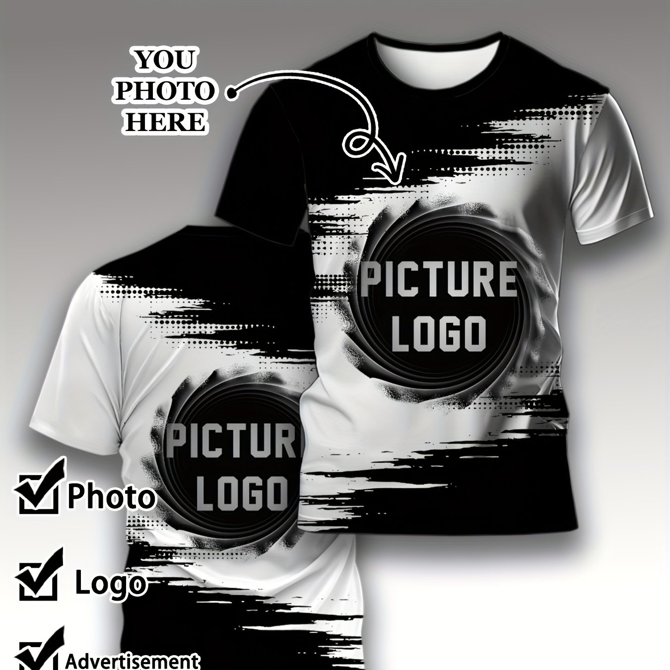 TEMU Un haut à manches courtes tendance personnalisable avec votre image dans un vortex, chemise pour homme disponible en tailles XXS à XXXL