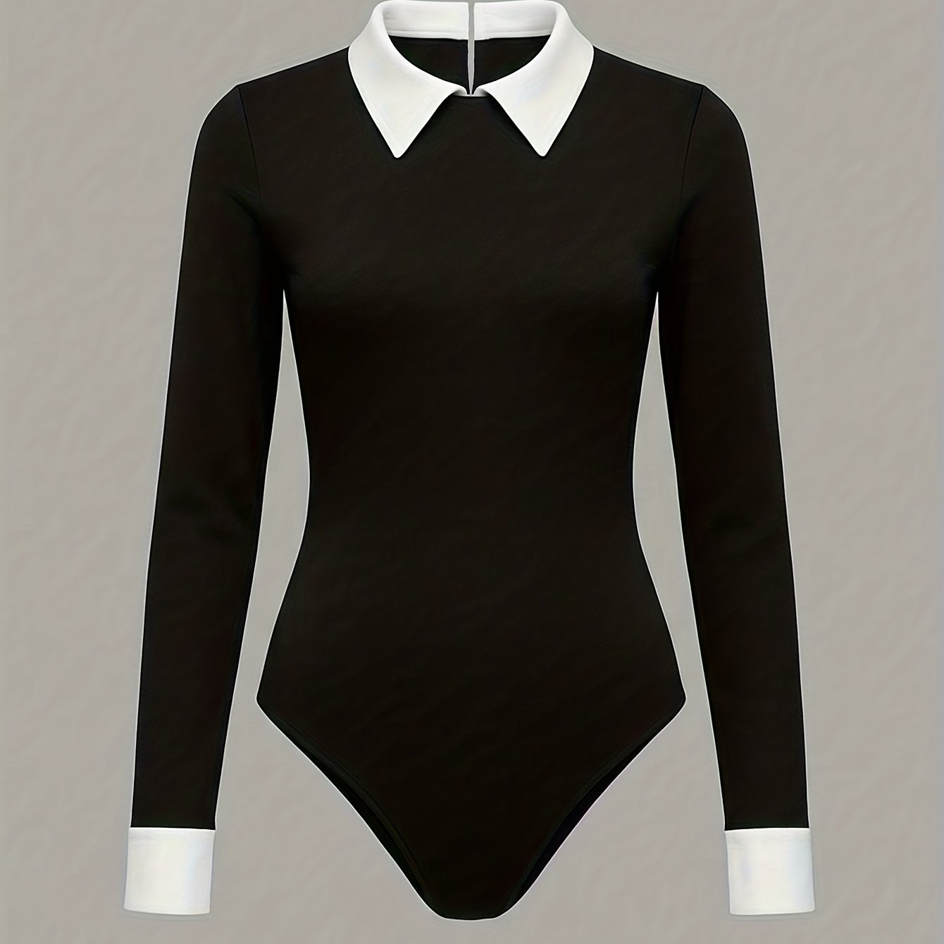 E-shop Eleganter Kragen-Jumpsuit - Einfarbiger Langarmanzug mit Kragendetails, Schmale Passform für den Winter, Bürotauglich, Maschinenwaschbar