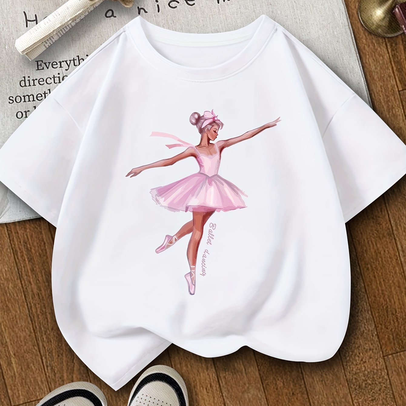 Girls 8-14 Years Print T-shirt - Casual Summer Short Sleeve Round Neck Top Suitable For Dance Classes, Casual Attire & Teen Girls