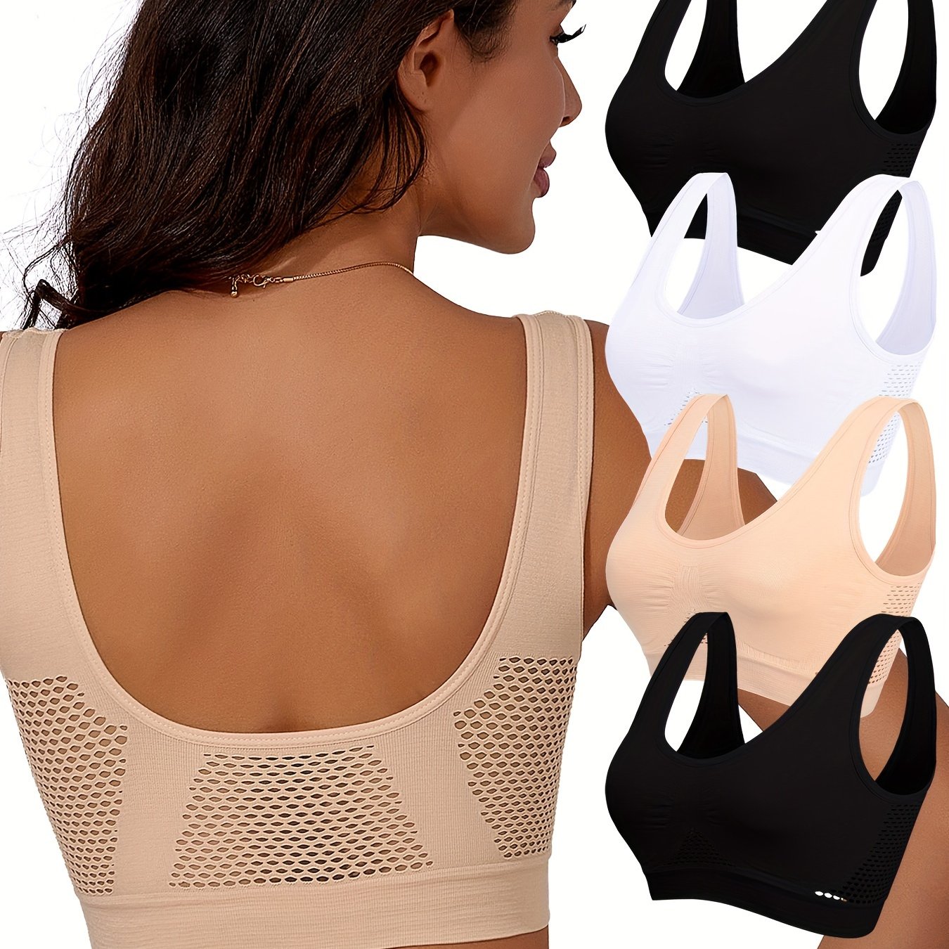 Image of 4pcs Women's High Support Sports Bras - Breathable, No-wire Yoga & Running Tank Tops With Cutout Design