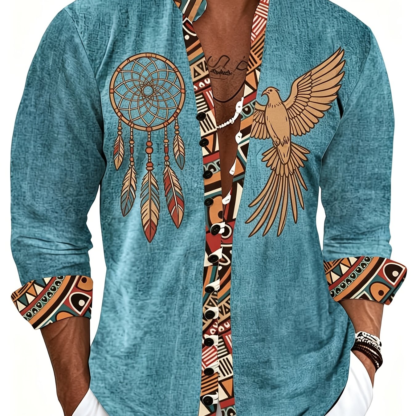 Men's Dress Shirts Ethnic Boho Tribal Print Breathable Lightweight Fabric Casual Bohemian Chic Tops For Daily Wear Festival Events Father's Day Gift Summer Essential