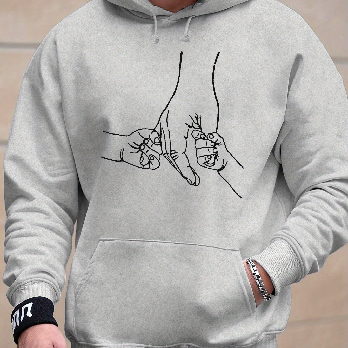 TEMU Men's Casual Gray Hoodie With "dad" Graphic Print - Father's Day, Autumn & Winter, Soft Velvet Fabric, Long Sleeve, Casual Wear|graphic Hoodie|,