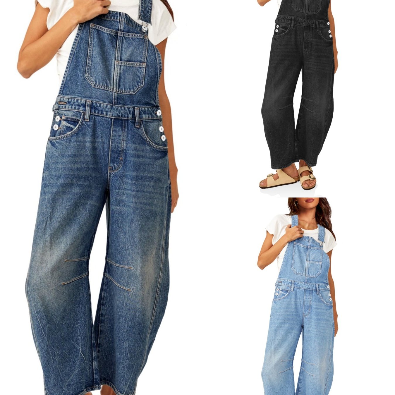 Women' Spring Summer Denim Leg Adjustable Strap Jeans Pants Jumpsuits With Pockets Tops