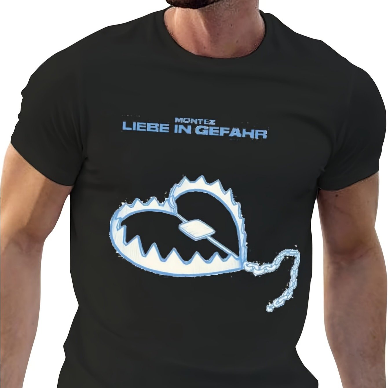 Image of Men's Montez Liebe In Gefahr Graphic T-shirt - Black With Print, Casual Short Sleeve Round Neck Tee, Comfortable Regular Fit For Sports & Casual Attire, Casual Shirt