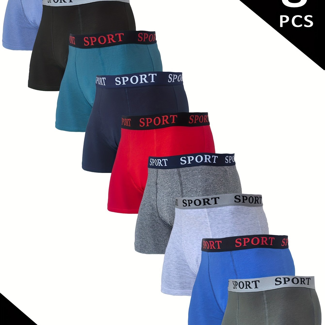 8pcs Of Random Color Men's Spandex Sweat-absorbent Breathable Boxer Briefs, Sweat-resistant