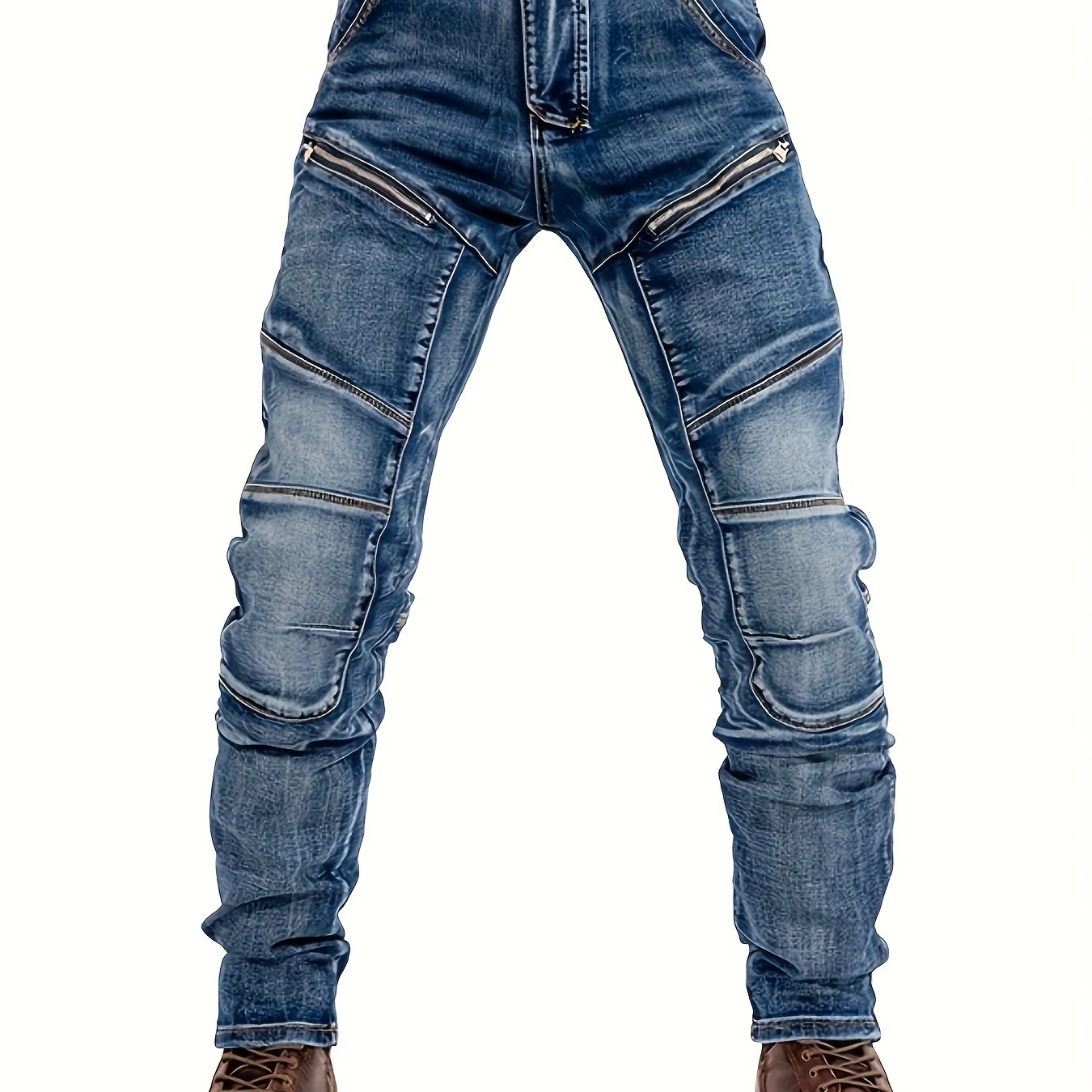 Image of Men's Slim Fit Stretch Denim Jeans - Mid-rise, Washed Blue, Zipper Closure, Comfortable & Durable For Style, Wear, Casual Streetwear|slim Jeans|zipper Closure Jean
