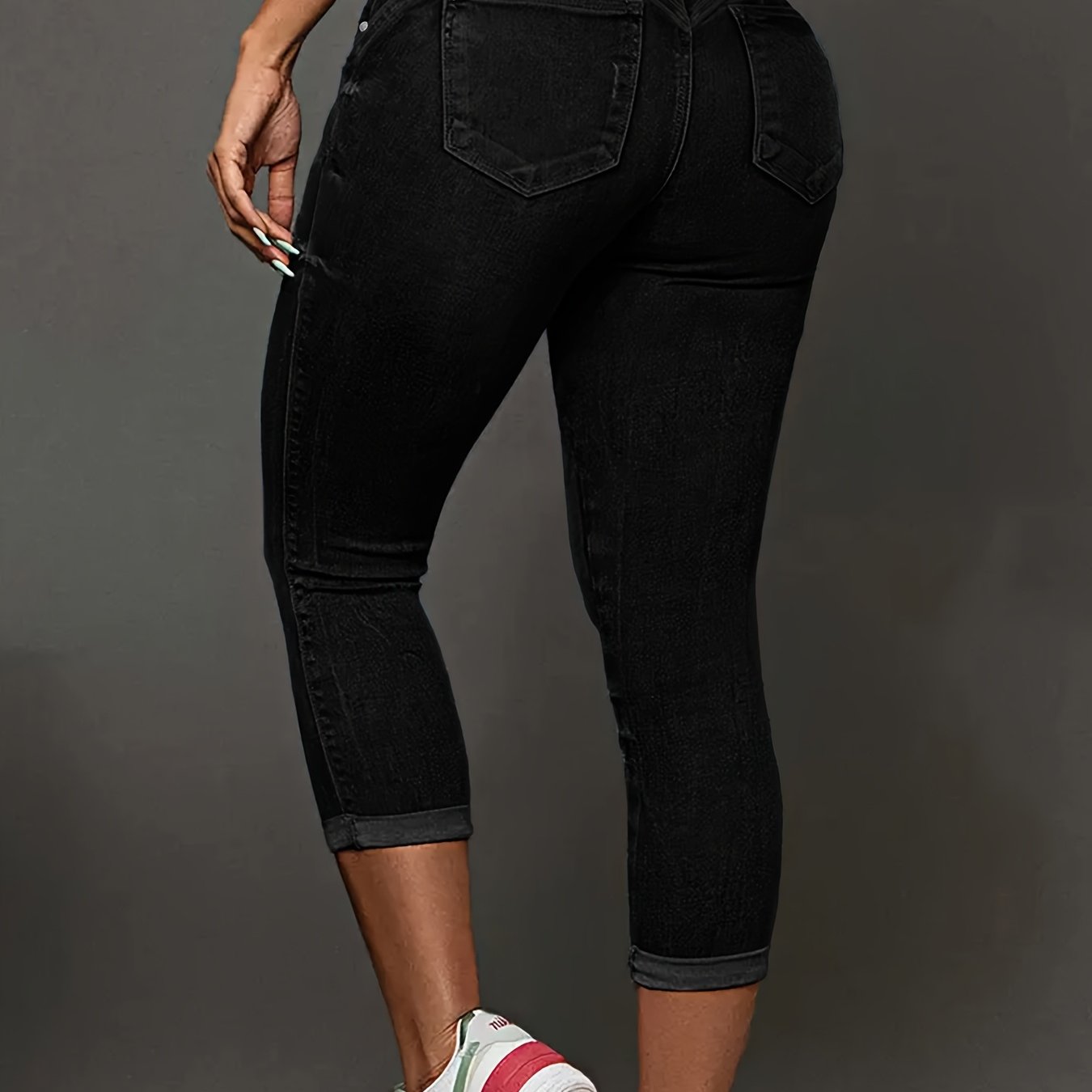 Women's Jeans, Hip-hugging, Slim-fit, Cropped Denim Ripped Jeans, Versatile Black -lifting Sexy Pants