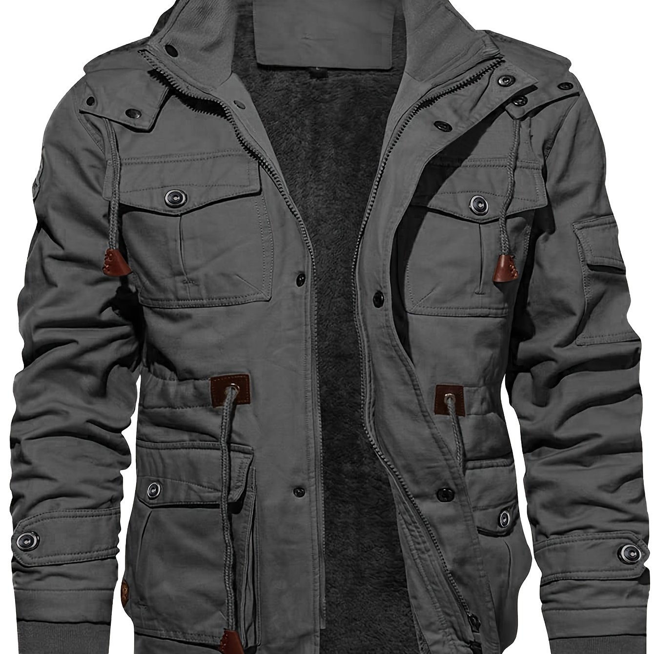 TEMU Men's Fleece Jacket Casual Warm Hooded Windproof Coat Fleece Jacket With Hood And Multiple Pockets Cargo Jacket, Autumn/winter Essentials