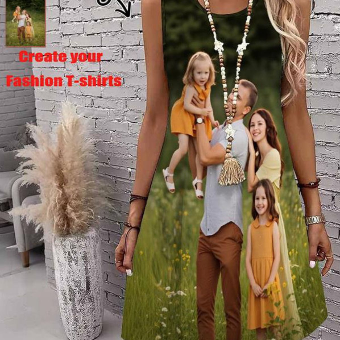 TEMU Women's Sleeveless Dress, Customizable With Pictures, Print, Casual Round Neck, Midi Length, Suitable For Vacation And Beach Wear