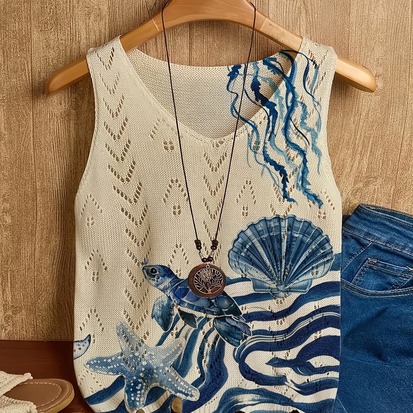 TEMU Débardeur pull à col en V pour femme, tendance printemps/été, avec impression numérique à plat 2D, vêtement tendance pour femme, débardeur pour