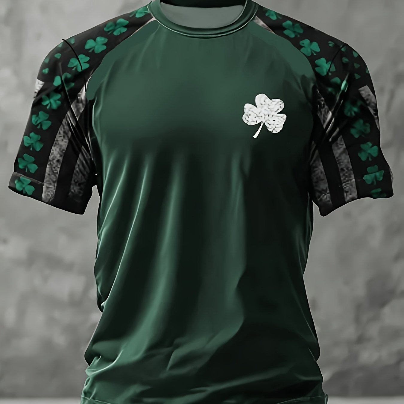 TEMU [printed Design - Not Textured] 's Day Shamrock Raglan Large Size Short-sleeve T-shirt For Men, Vintage Sports Top, Cross-border