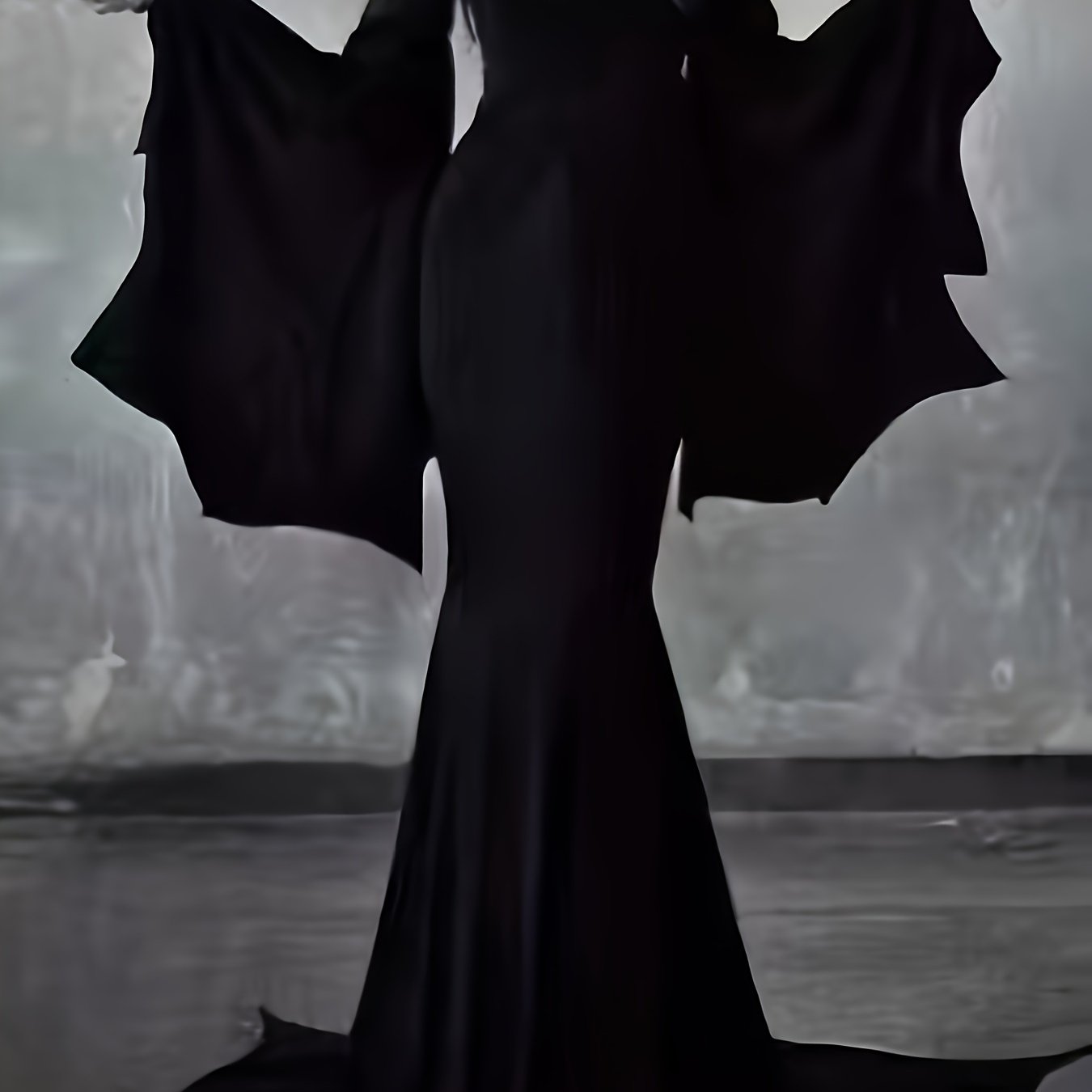 TEMU Vintage Gothic Off-shoulder Mermaid Dress With Batwing Sleeves, Polyester Knit Fabric, Solid Color, Long Sleeve, Floor-length Costume