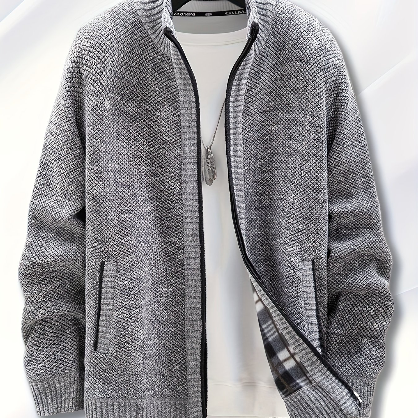 TEMU 1pc Men's Knitted Sweater For Outerwear, Autumn And Winter Thick Warm Sweater Jacket With Zipper Design (only Includes 1 Jacket)