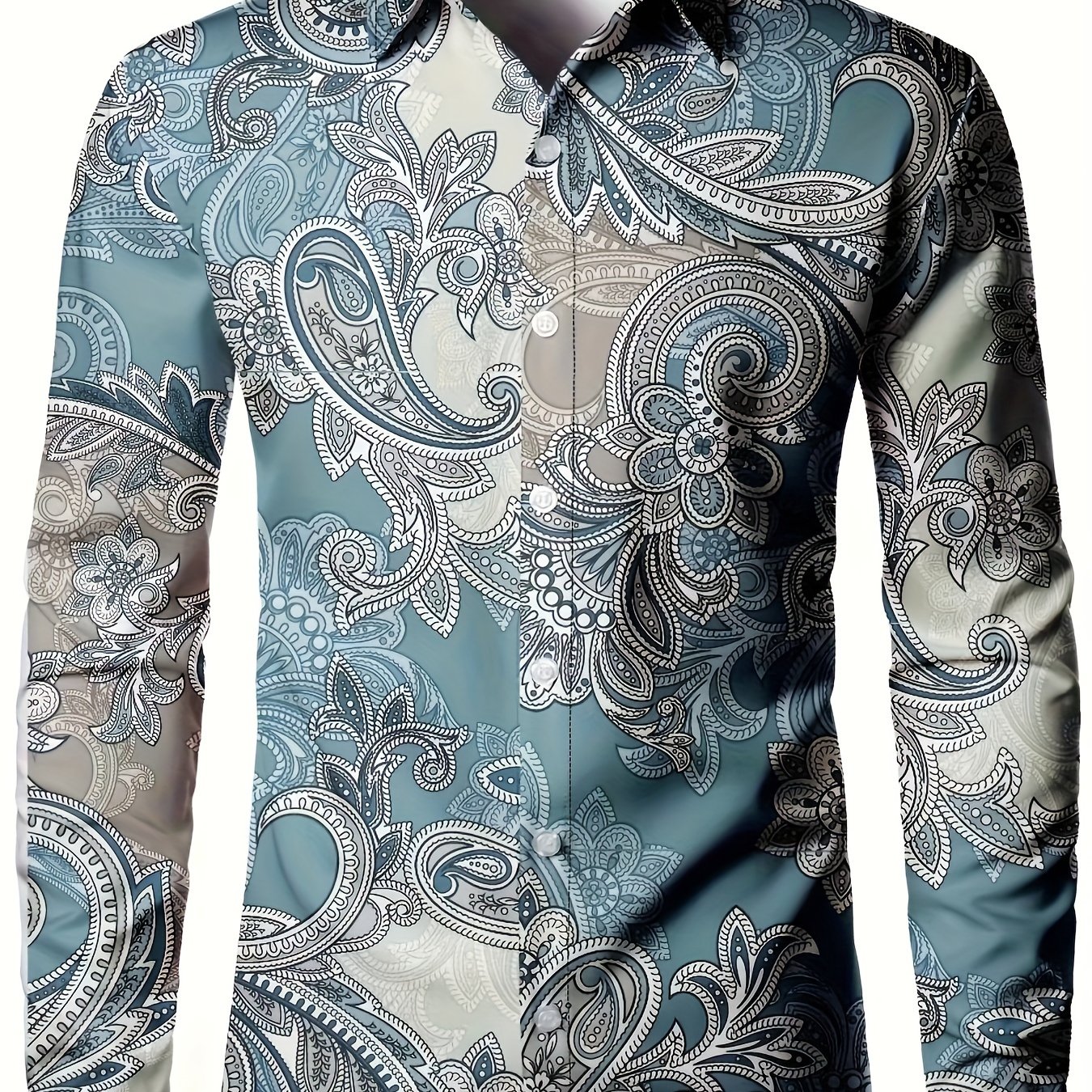 TEMU Men's Casual Elegant Paisley Pattern Long Sleeve Shirt