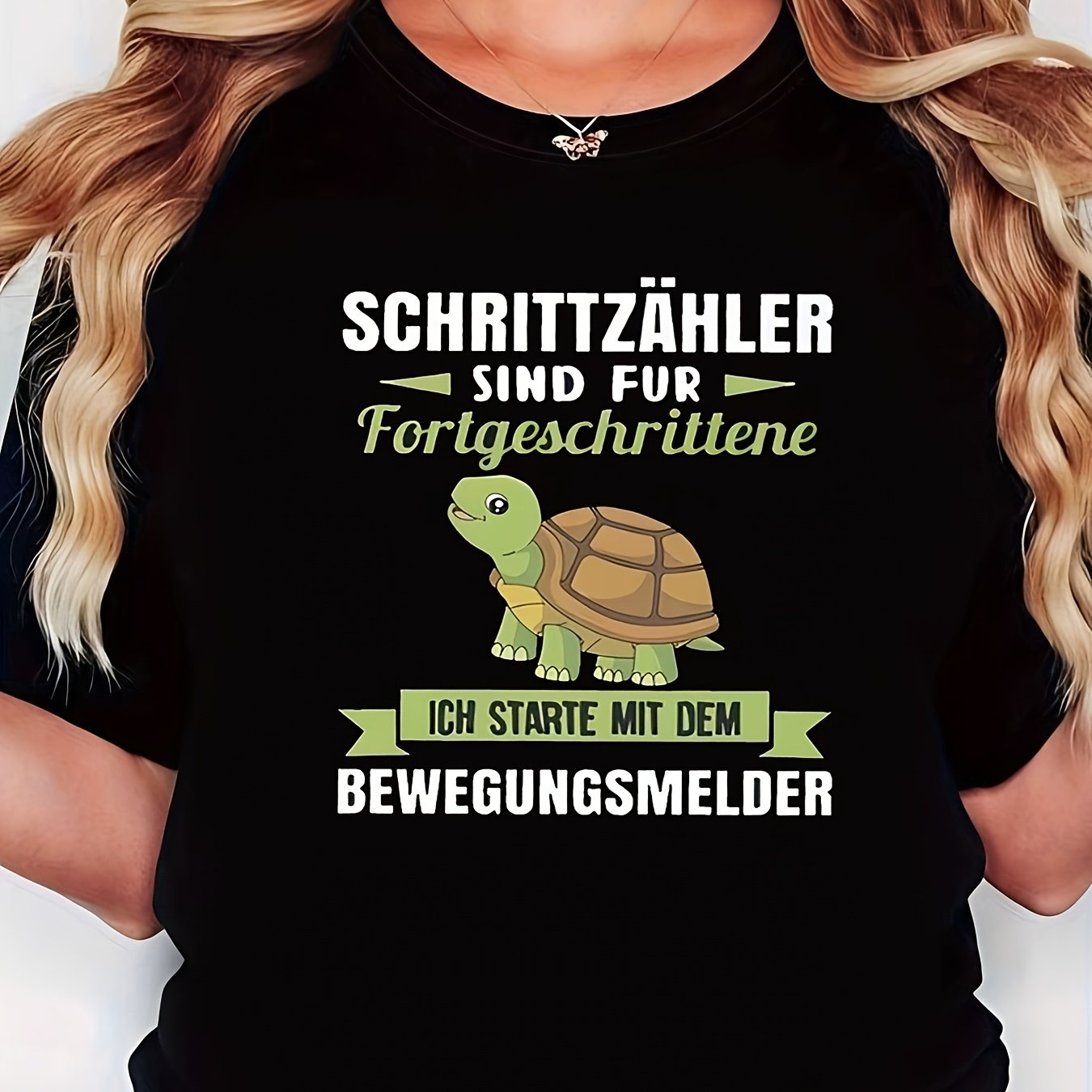 Image of Plus Size T-shirt For Women, Black Round-neck Short-sleeve T-shirt, Soft Fabric, Trendy Style, Humorous And With The Print "turtle-style Advanced" - German Schritzahler Sind Fortgeschrittene